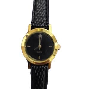 Vintage Women's SKC Black Leather Embossed Croc Print Watch